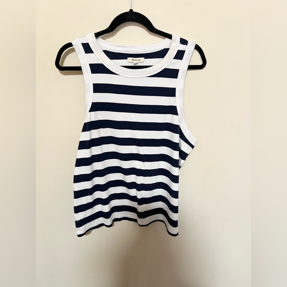 Madewell XXL Supima Navy White Rib Cutaway Tank Women - Picture 4 of 11